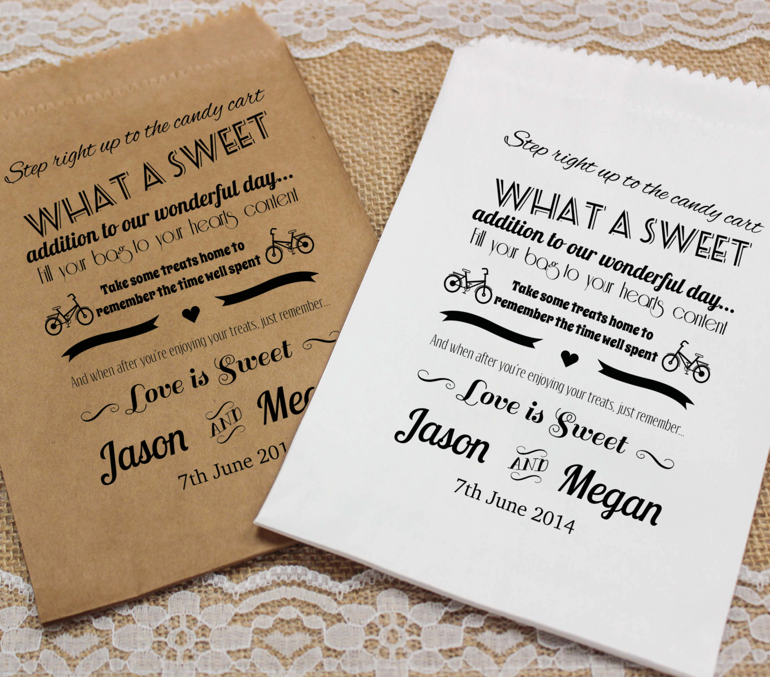 Personalised Wedding Sweet Bags CANDY POEM Candy Cart Wedding Favours